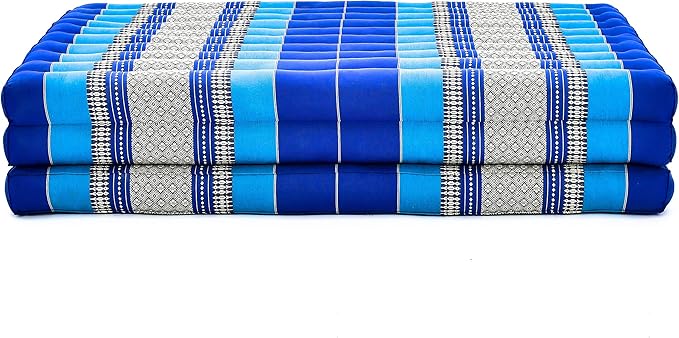 Leewadee Trifold Mattress XL – Comfortable Thai Massage Pad, Foldable Relaxation Floor Mattress Filled with Kapok, Perfect to Use as a Sleeping Mat 79 x 39 inches, Blue