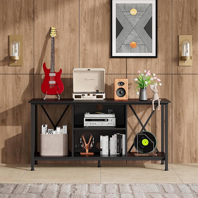 WLIVE Industrial TV Stand for up to 45 inch TV, Heavy-Duty Metal Frame Entertainment Center, Compact Media Console with Adjustable Shelf & Cable Management for Small Spaces, Living Room, Black
