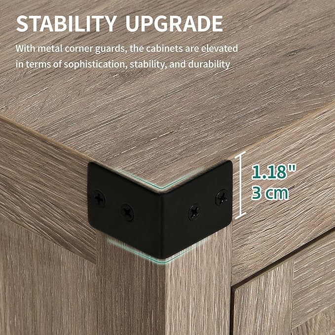 YITAHOME 55'' Sideboard Buffet Cabinet with Storage, Farmhouse Kitchen Storage Cabinet w/4 Doors &Adjustable Shelf for Kitchen, Living Room, Grey-Brown