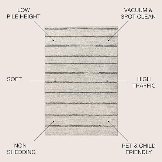 JONATHAN Y Williamsburg Minimalist Stripe Cream/Gray Indoor Area Rug, 8x10, Contemporary, Modern, Easy-Cleaning for Living Room, Bedroom, Kitchen, Pet Friendly, Non-Shedding (MOH201A-8)