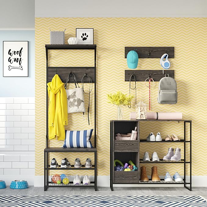 RiverRidge Afton 3-Tier Shoe Organizer with Storage Bins, Holds 6-9 Pairs - Sturdy Shoe Storage Organizer with Metal Frame Shoe Rack for Entryway