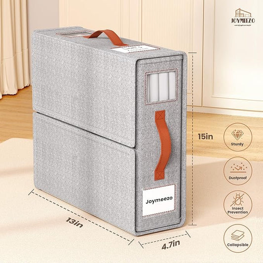 6 Pack Bed Sheet Organizers and Storage(King &Queen Size) with an Elastic Strap, Foldable Closet Linen Sheet Storage Container, Sheet Set Box for Blanket, Duvet Cover and Pillowcase, Grey