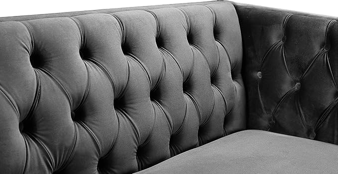 Meridian Furniture 652Grey-L Michelle Collection Modern | Contemporary Loveseat with Deep Button Tufting, Gold Nailhead Trim and Sturdy Gold Iron Legs, Grey Velvet, 66" W x 34" D x 30" H