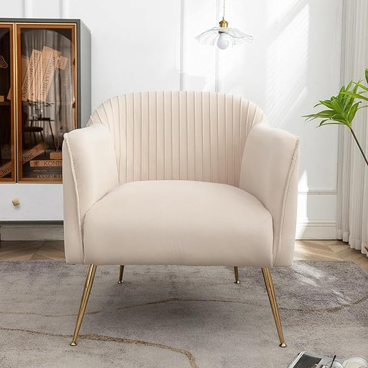Contemporary Velvet Accent Chairs for Living Room, Bedroom and Entryway, Modern Armchair with Sleek Metal Legs, Elegant Seating Solution for Small Spaces, Tan