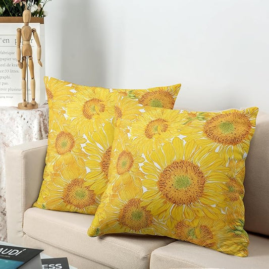 Sunflower Pillow Covers Floral Throw Pillow Covers 24x24 Yellow Pillow Case Flowers Double Sided Printing Cushion Case for Living Room Couch Sofa Set of 2