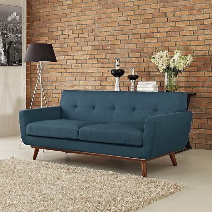 Modway Engage Mid-Century Modern Upholstered Fabric Loveseat in Azure