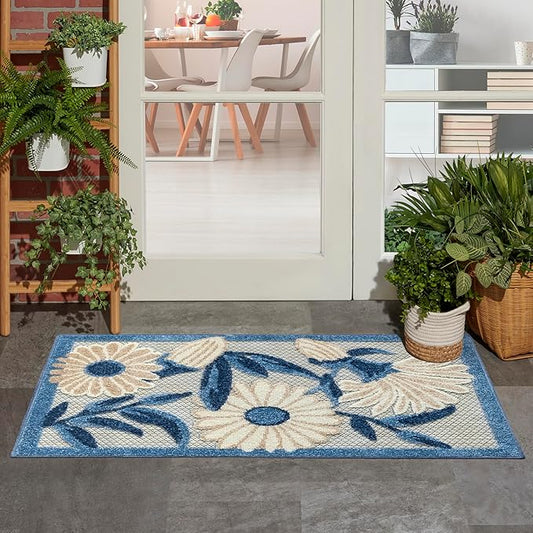 Nourison Home Aloha Blue Grey 2' x 3' Area Rug - Easy Clean, Non Shedding, Bed Room, Living Room, Dining Room, Kitchen (2' x 3')