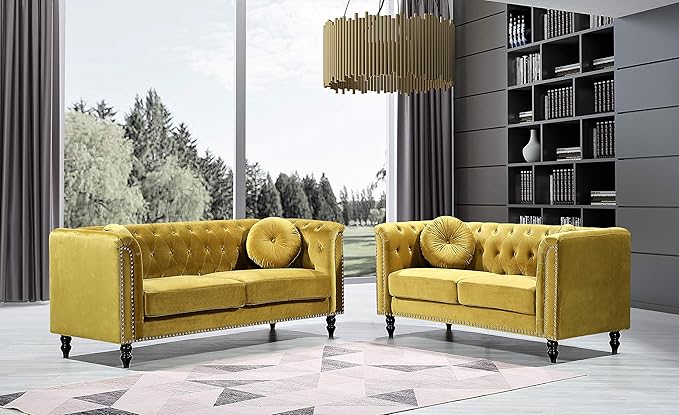Container Furniture Direct S5370-S Kittleson Velvet Upholstered Modern Chesterfield Sofa with Nailhead Trim, Gray