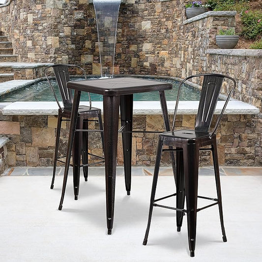 Flash Furniture Lily Commercial Grade 4 Pack 30" High Black-Antique Gold Metal Indoor-Outdoor Barstool with Removable Back