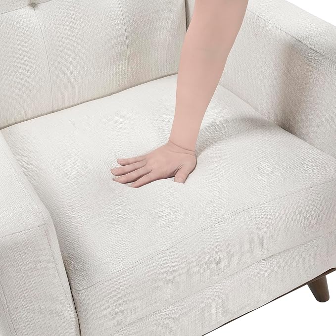 Lexicon Modern Accent Couch, Textured Fabric Upholstered Loveseat with Brown Wood Legs, Track Arms, Tufted Couch Back, 2 Seater Loveseat Sofa for Living Room/Office/Waiting Room, Beige