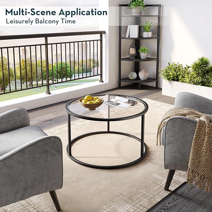 SAYGOER Small Glass Coffee Table Round Coffee Tables 27.6In Modern Tempered Glass-Top Accent Center Table for Living Room Home Office Small Space Easy Assembly