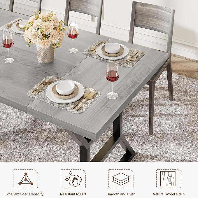 Garvee 79 Inch Dinning Table for 6-8, Farmhouse Kitchen Table with Unique Shaped Legs and Large Tabletop, Industrial Wood Dining Table for Living Room, Kitchen, Dining Room