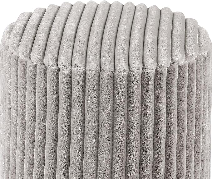 Furniture of America Vail Modern 17-inch Upholstered Ottoman with Channel Tufting and Gold Stainless Steel Base, Vanity Stool Chair, Small Foot Stool for Bedroom, Living Room, Entryway, Grey