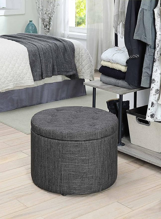 Convenience Concepts Designs4Comfort Round Shoe Ottoman, Gray Fabric