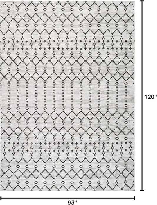 JONATHAN Y Moroccan Geometric Indoor Outdoor Area Rug 8X10 Cream/Black, Ourika Textured Weave for Backyard, Patio, Porch, Easy-Cleaning, High Traffic, Pet-Friendly, Non-Shedding (SMB108I-8)