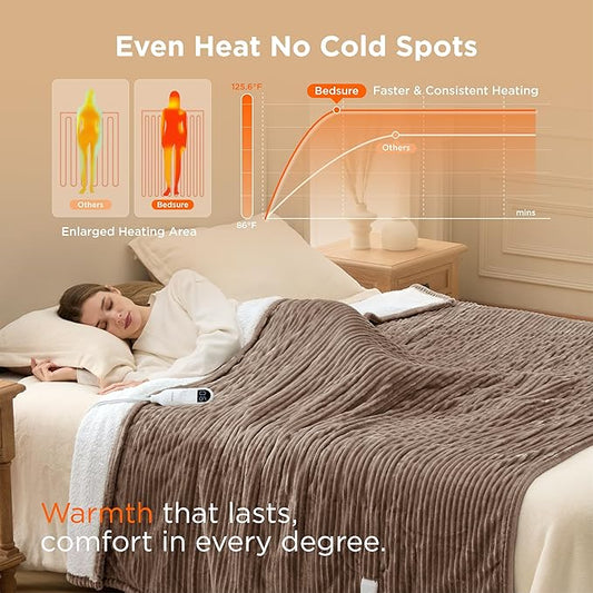 Bedsure GentleSoft Electric Blanket Full Size - Soft Ribbed Flannel Heated Blanket with 6 Heat Settings, Heating with 10 Time Settings, 8 hrs Timer Auto Shut Off, Gifts for Grandma (72"x84", Brown)