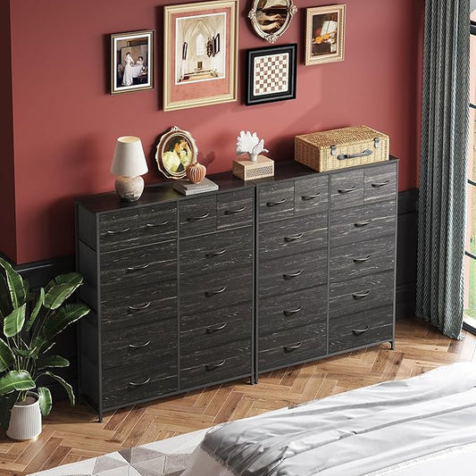 WLIVE Tall Dresser for Bedroom with 12 Drawers, Dressers & Chests of Drawers, Fabric Dresser for Closet, Living Room, Storage Dressers with Storage Drawers, Wood Top, Charcoal Black Wood Grain Print