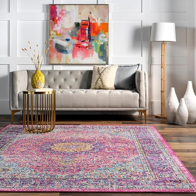 Nuloom Verona Fuchsia/Yellow, 2' x 3', Vintage Medallion, Soft and Cozy, High Traffic, Stain Resistant, Easy Clean, Durable Area Rug for Bedroom, Living Room, Dining Space, Den, Foyer, Entryway