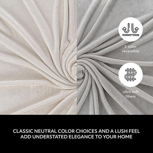 Mon Chateau 112" x 92" Haven Reversible Flannel Throw Blanket for Couch, Sofa, or King Size Bed, Luxury Over-Sized Ultra Soft Plush Melange Blanket for Sleeping or Home Decor, Silver Fog