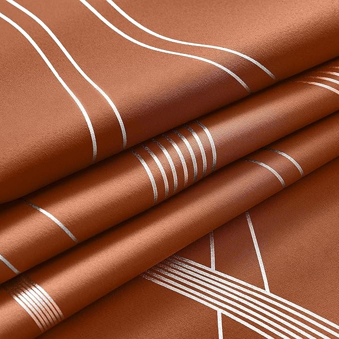 NICETOWN Burnt Orange Blackout Curtains for Living Room 84 inch Long 2 Panels, 52x84, Easy Care Solid Thermal Insulated Wave Line Foil Printed Grommet Room Darkening Drapes for Bedroom Decoration