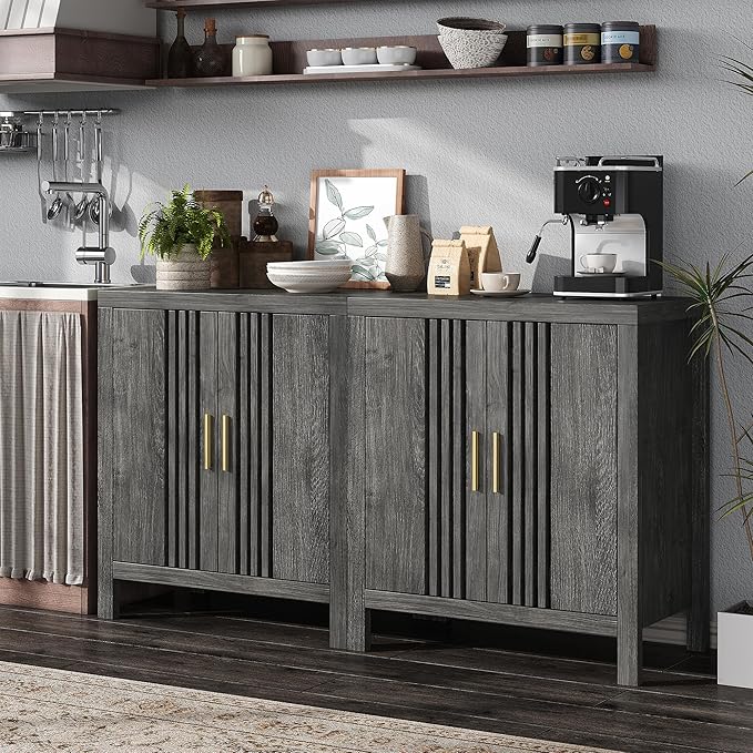 Sideboard Buffet Cabinet with Storage, Farmhouse Storage Cabinet Kitchen Buffet Cabinets, Wood Coffee Bar Sideboard for Kitchen, Entryway, Living Room, Grey Oak