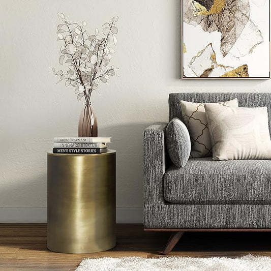 SIMPLIHOME Corbin Side Table – 16 inch Wide Smooth Metal Round Accent Table in Antique Gold, Industrial Style End Table for Living Room, Bedroom, or Office with Sturdy Base, Assembled