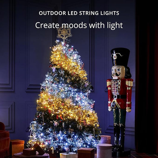 Twinkly Strings 400 White LED, LED Light String for Outdoor and Indoor, Warm to Cool White Christmas Lights, Mappable LEDs, Compatible with Alexa, Google Home, IP44, App Control, Black Wire, 105ft