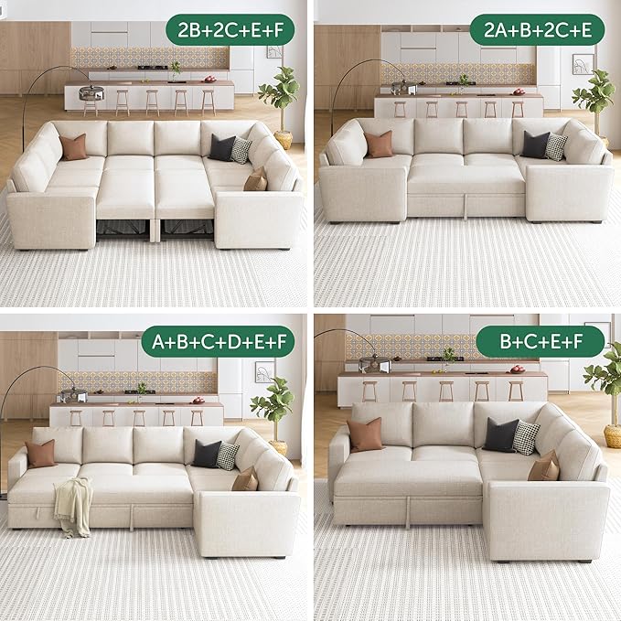 HONBAY Corner Seat for Sectional Sleeper Sofa, Corner Module for Modular Sleeper Couch with Pull Out Bed, Beige