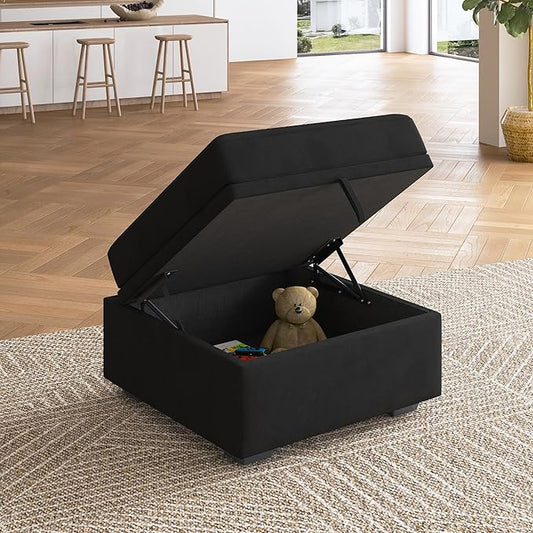 HONBAY Storage Ottoman Module for Sectional Sleeper Sofa with Pull Out Bed, Movable Footrest Ottoman for Modular Couch, Velvet Black