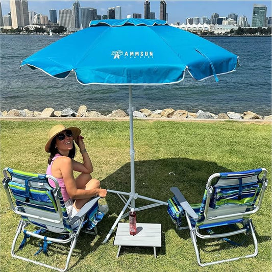 AMMSUN Shade Umbrella, Premium Portable Umbrella with Stand, 6.5ft Lightweight Free Standing Canopy for Sporting Games, Adjustable Instant Sun Protection and Easy to Carry, Light Blue