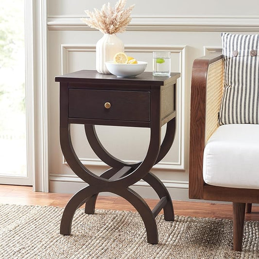 SAFAVIEH Home Collection Maxine Walnut Brown 1-Drawer Accent Table Nightstand Bedside Accent Table (Fully Assembled)