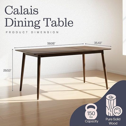 Alaterre Furniture Calais Dining – Mid Century Modern 59-Inch Rectangular Dining Table for 4 – Solid Wood Kitchen and Dining Room Table with Minimalist Design (Walnut Finish)