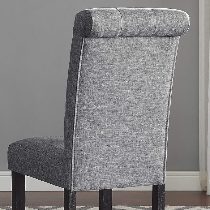 Roundhill Furniture Leviton Solid Wood Tufted Dining Chair, Set of 2, Gray