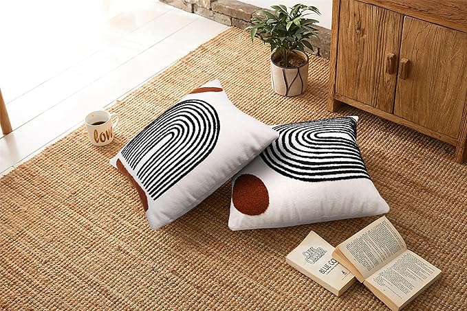 Merrycolor Boho Throw Pillows 18x18 Inches,Soft Woven Tufted Pillow Covers Square,Aesthetic Sun Pillow Case for Sofa Bedroom Living Room 1 Pcs