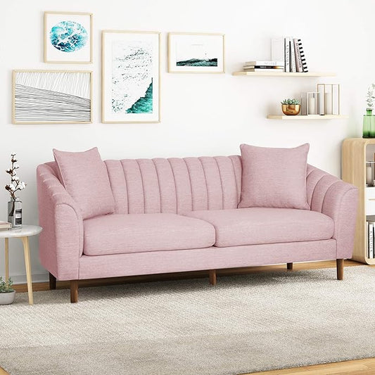 Christopher Knight Home Susan Fabric 3 Seater Sofa, Light Blush + Dark Brown
