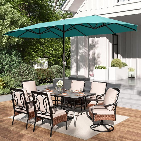 PHI VILLA 13ft Large Patio Umbrellas, Double-Sided Outdoor Market Rectangle Umbrella for Outside, Turquois