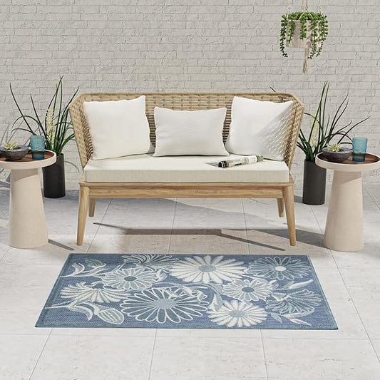 Nourison Home Aloha Blue 2'8" x 4' Area Rug - Easy Clean, Non Shedding, Bed Room, Living Room, Dining Room, Kitchen (3' x 4')