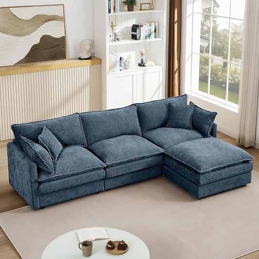 Eafurn Oversized Reversible Modular Sectional Sofa with Movable Ottoman, 4 Seater Convertible L Shaped Corner Couch Modern Chenille Sofa Set w/Double Layers Seat Cushions for Living Room Apartment | Deep Seat, Easy Assembly, 2-layer Cushions, DIY Combi...