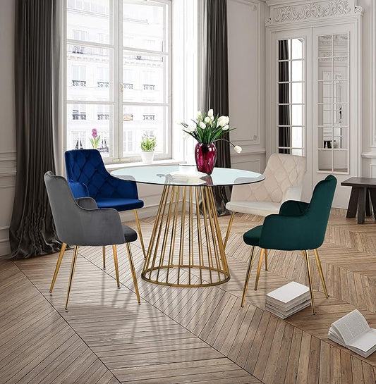 Meridian Furniture Gio Collection Modern | Contemporary Clear Tempered Glass Top Table with Wired Design, Durable Metal Base, Dining, Polished Gold Finish