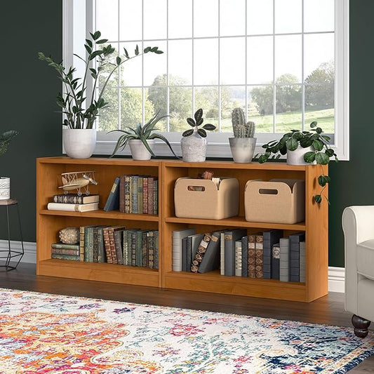 Bush Furniture Universal Small 2 Shelf Bookcase in Natural Cherry - Set of 2, Matching Storage and Display Bookshelves for Home Office or Living Room Organization