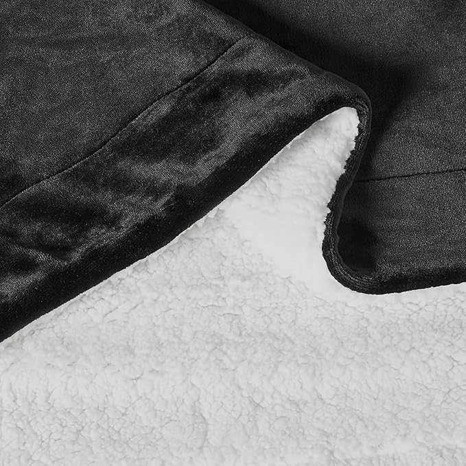 Amazon Basics Reversible Sherpa Throw Blanket, Warm, 50"x60", Black