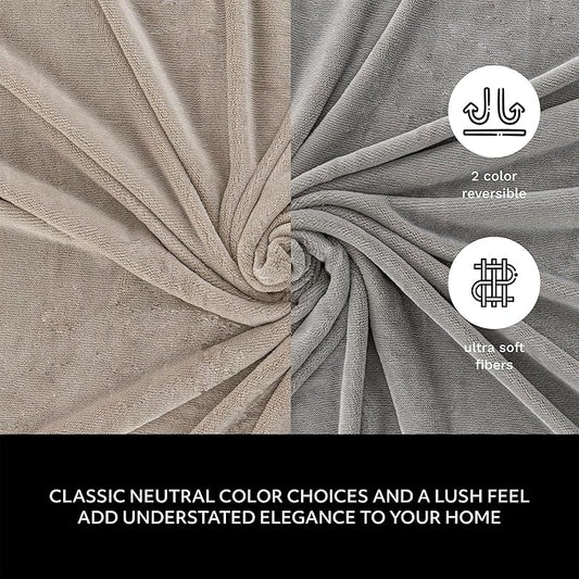 Mon Chateau 112" x 92" Haven Reversible Flannel Throw Blanket for Couch, Sofa, or King Size Bed, Luxury Over-Sized Ultra Soft Plush Melange Blanket for Sleeping or Home Decor, Champagne Weave