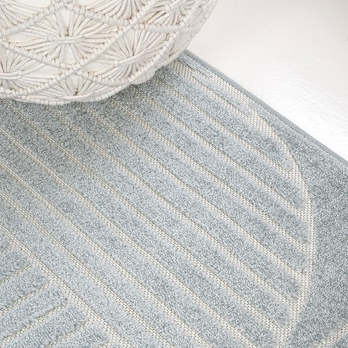 JONATHAN Y Nordby High-Low Arch Striped Light Blue/Cream Indoor/Outdoor Area Rug, 3x5, for Patio, Backyard, Living Room, Bedroom, Office, Hose-Washable (SCN104F-3)