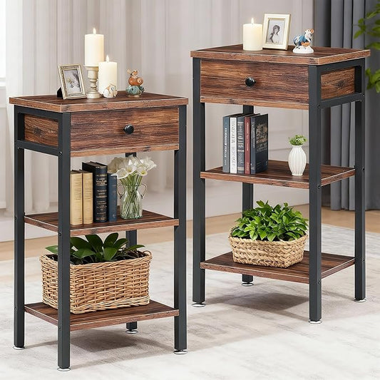 VECELO Modern Nightstand Set 2,27.6 Inch Tall Bedside Table with Drawer and Storage Shelf,Solid Wood Night Stand Bedroom Furniture for Living Room, Bedroom, Entryway