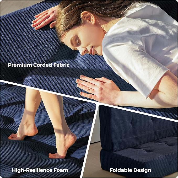MAXYOYO 8" Foldable Floor Sofa Bed, Tufted Foldable Couch Bed Thick Folding Mattress with Handles, Versatile Folding Sofa Couch for Floor Sleeping, Living Room & Guest Room, Navy