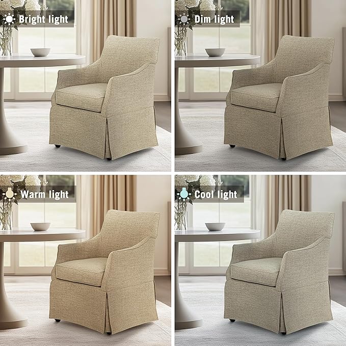 Martha Stewart London Dining Chair - Solid Wood & Plywood, Skirted Metal Base Accent Armchair, Lumbar Pillow -Modern Classic Family Dining Room Furniture 25" W x 26" D x 34" H, Beige