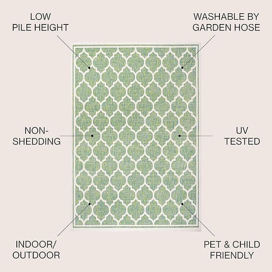 JONATHAN Y Moroccan Trellis Indoor Outdoor Area Rug 3X5 Cream/Green, Trebol Textured Weave for Backyard, Patio, Porch, Easy-Cleaning, High Traffic, Pet-Friendly, Non-Shedding (SMB109I-3)