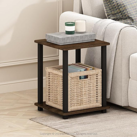 Furinno Simplistic Side Table Set of 2, End Table, Night Stand, Nightstand, Bedside Table, for Living Room, Bedroom, Black Walnut