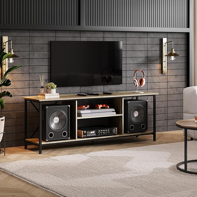 WLIVE Industrial TV Stand for Up to 65 inch TV, Heavy-Duty Metal Frame Entertainment Center with Adjustable Shelves & Cable Management, Media TV Console for Living Room Bedroom, Gerige