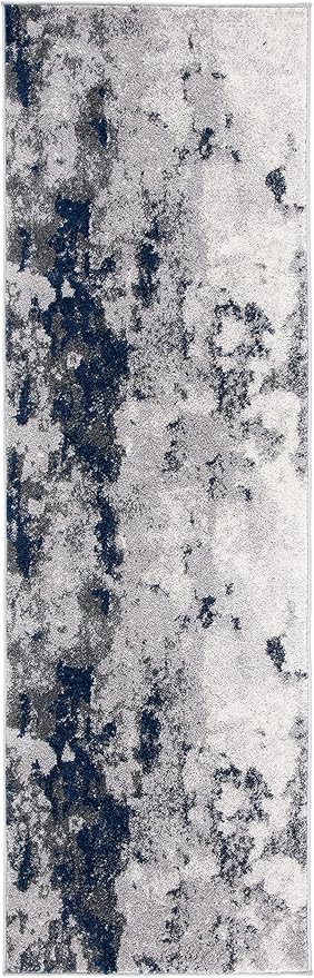 SAFAVIEH Adirondack Collection Runner Rug - 2'6" x 14', Navy & Grey, Modern Abstract Design, Non-Shedding & Easy Care, Ideal for High Traffic Areas in Living Room, Bedroom (ADR134N)